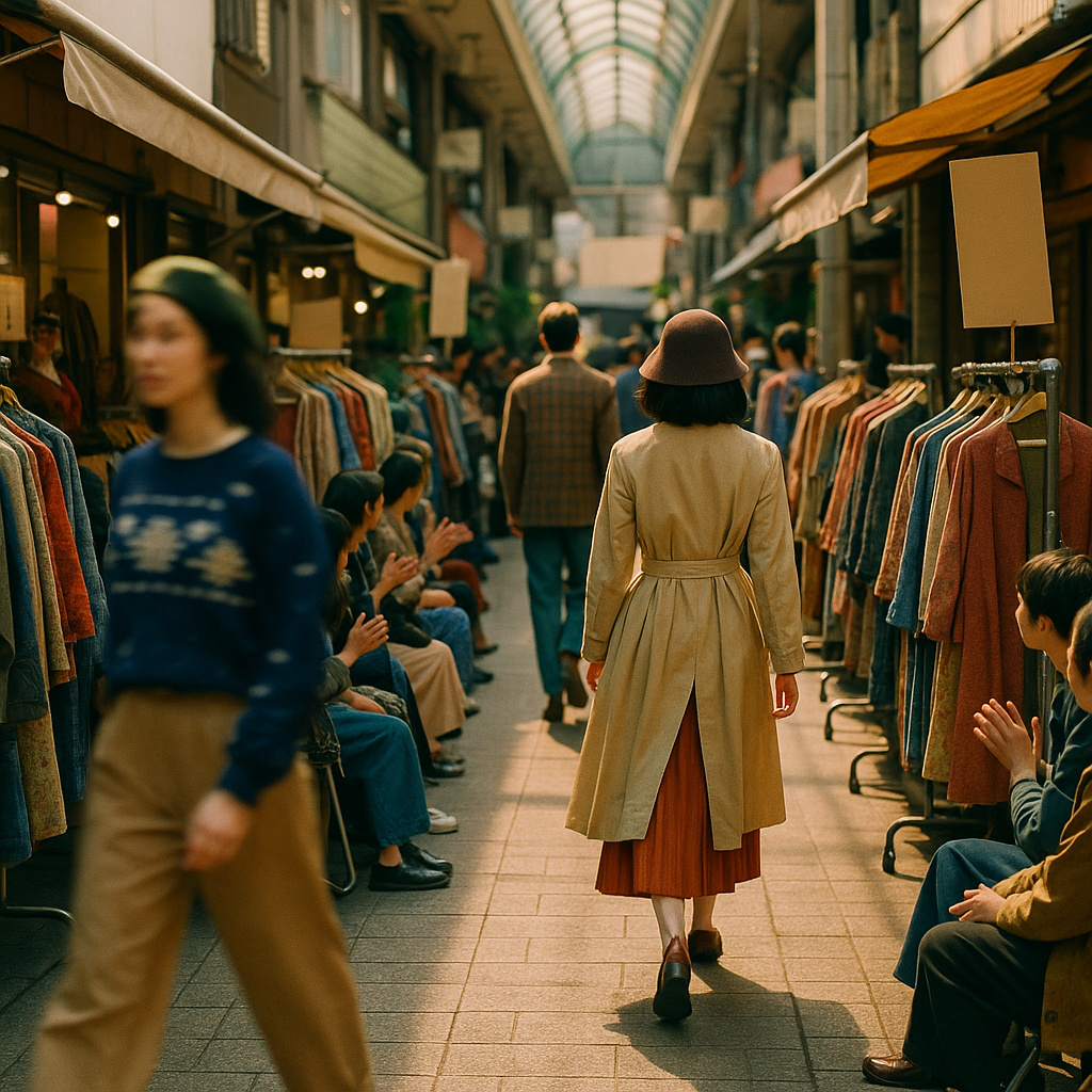 高円寺の商店街で開かれた古着ランウェイの様子（顔が識別できないよう配慮）